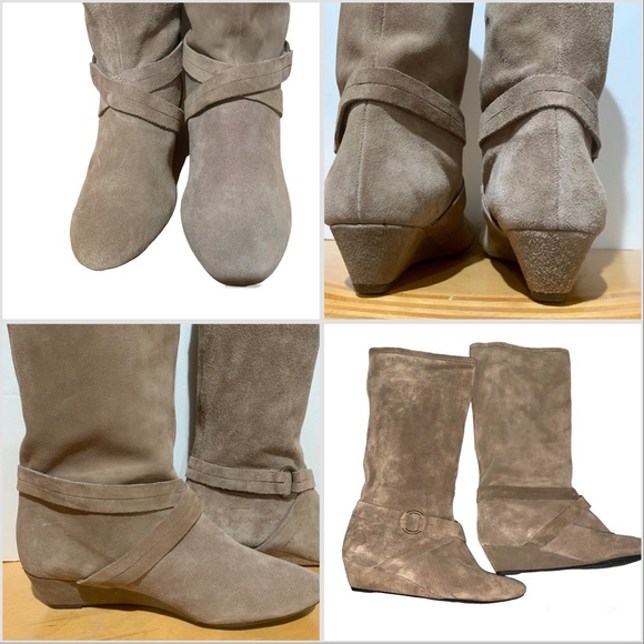 DKNYC Alina Wedge Heel Soft Suede Mid Calf Boots Taupe Size 8 NWT - Picture 12 of 14